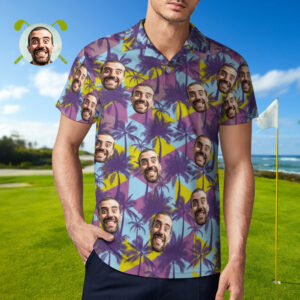 Custom Face Polo Shirt with Zipper Men’s Polo Shirt for Boyfriend or Husband